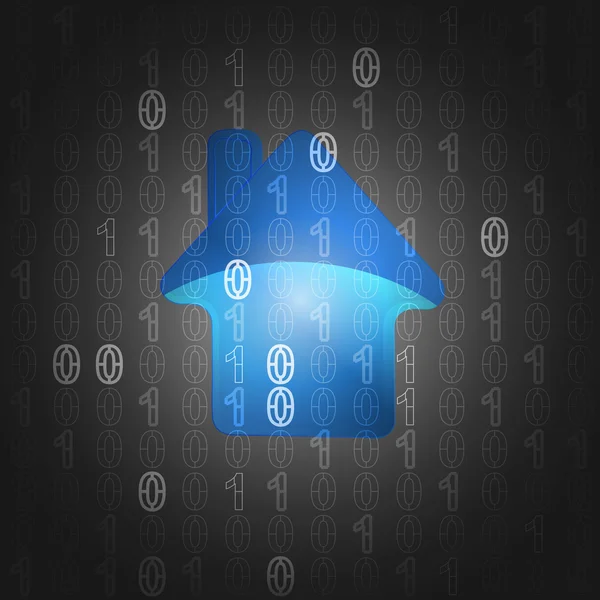 Icône de maison bleue sur le vecteur de fond de code binaire — Image vectorielle