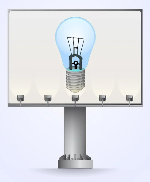 Blaue Glühbirne auf Plakatwand Bauvektor — Stockvektor