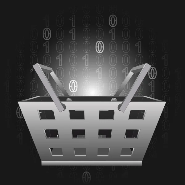 Metallic shopping basket in binar code background vector — Stock Vector