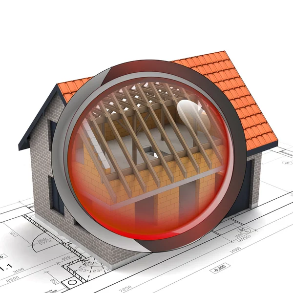 Vidro de aluguel vermelho mostra detalhes estruturais da casa — Fotografia de Stock