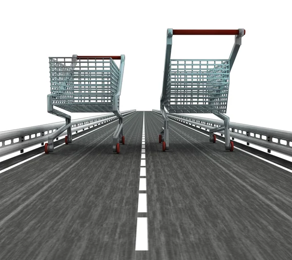 Isolated motorway with two shopping carts — Stock Photo, Image