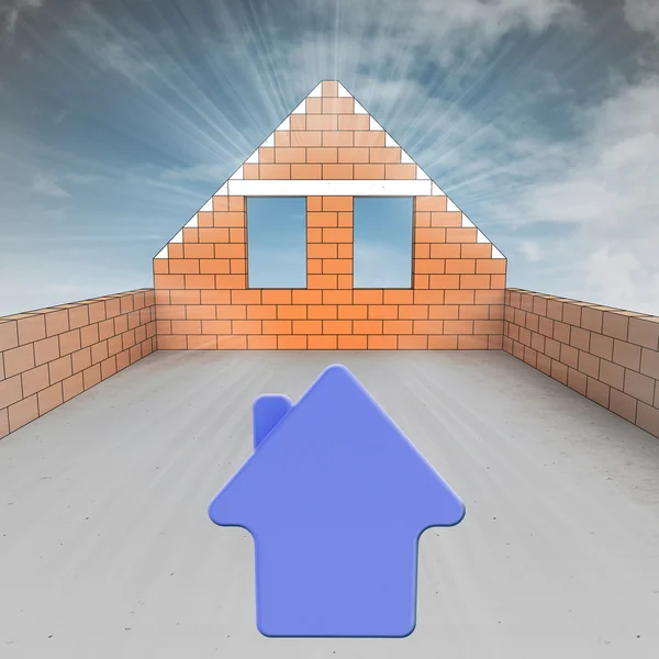 Attic house under construction with house symbol — Stock Photo, Image