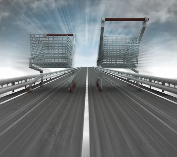 Motorway with two fast blurred shopping carts — Stock Photo, Image