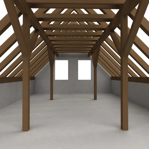 Isolierte Dachboden hölzerne Konstruktion Perspektive veiw — Stockfoto