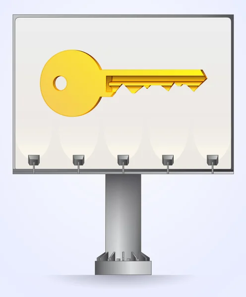 Goldener Schlüssel auf dem Werbetafel-Konstruktionsvektor — Stockvektor