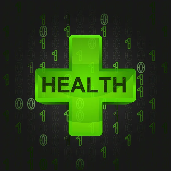 Green health cross in binar code background vector — Stock Vector