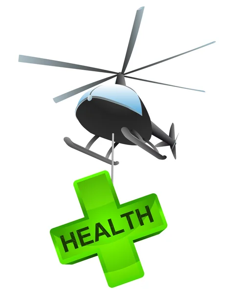 Salud aislada cruzada helicóptero transporte vector — Vector de stock