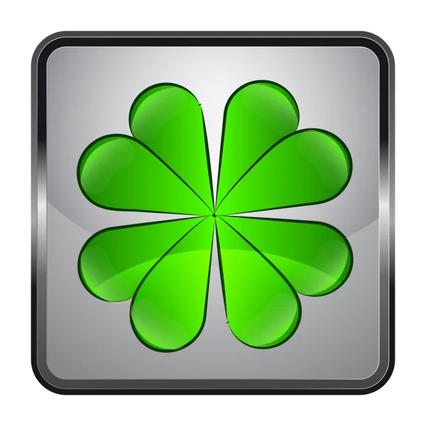 Happy green cloverleaf square button vector — Stock Vector