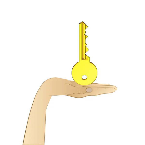 Human palm holding golden key vector — Stock Vector