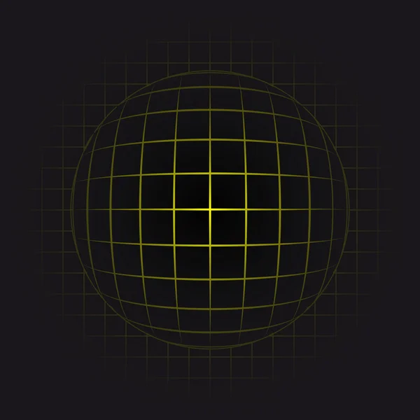 Yellow sphere in grid on black background — Stock Vector