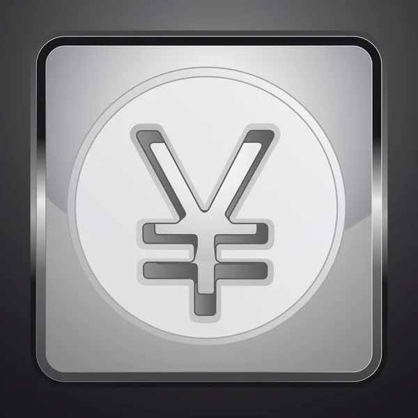 Silver yuan eller yen mynt fyrkantig knapp vektor — Stock vektor