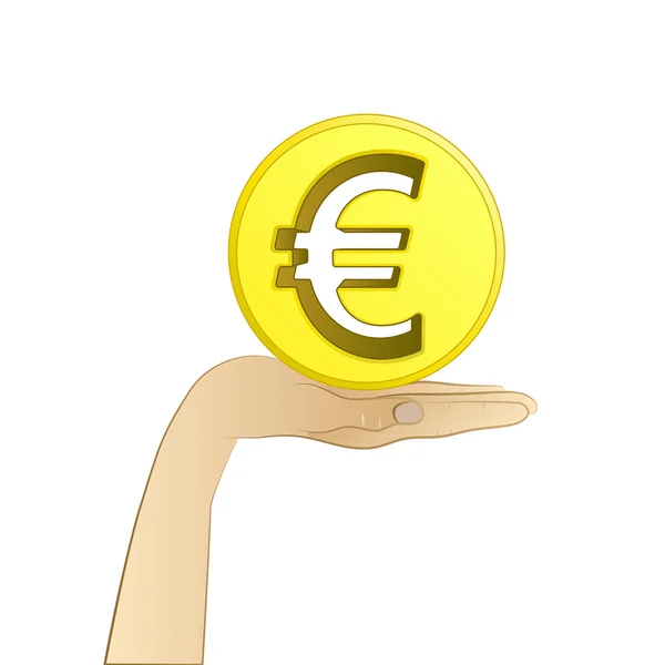 Golden euro coin on human palm vector — Wektor stockowy