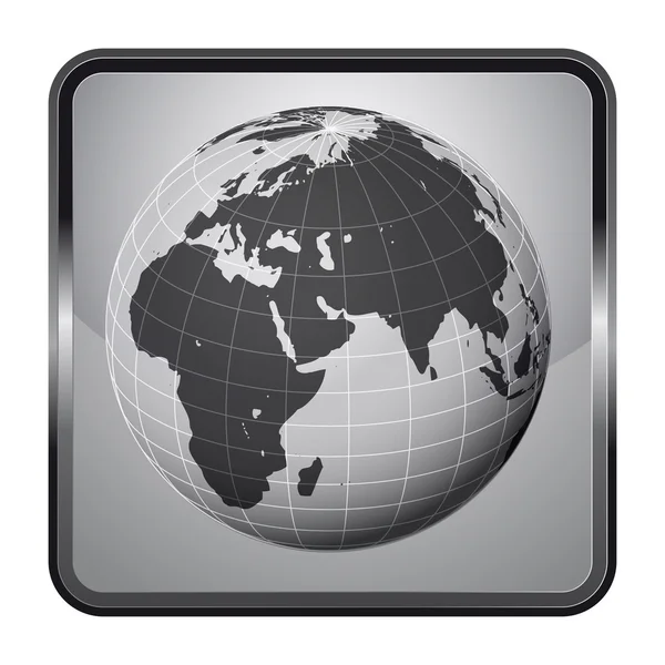 África tierra globo plata cuadrado botón vector — Vector de stock
