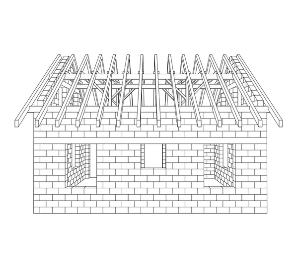 Casa línea de construcción dibujo vector — Vector de stock