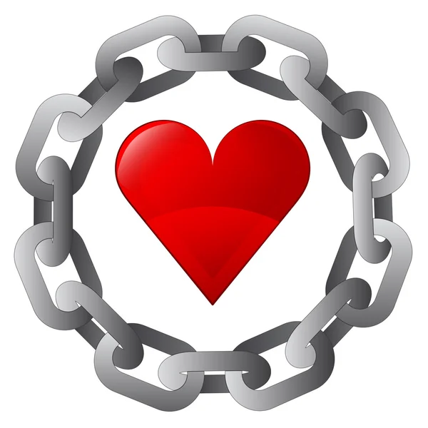 Rood hart in sterke stalen cirkel chain vector — Stockvector