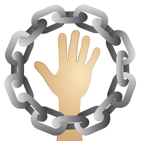 Human hand in strong steel circle chain vector — Stock Vector