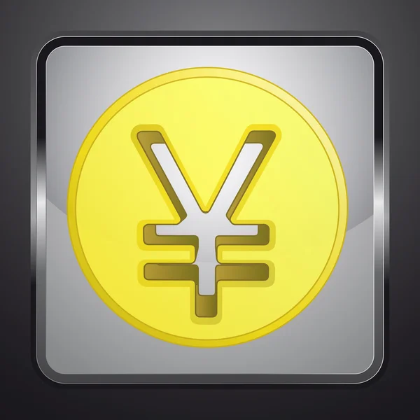 Yuan doré ou yen pièce carré bouton vecteur — Image vectorielle