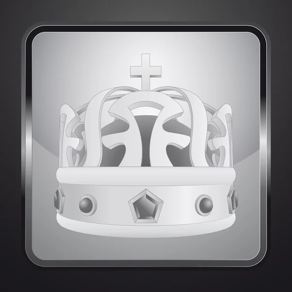Corona real de plata vector botón cuadrado — Vector de stock