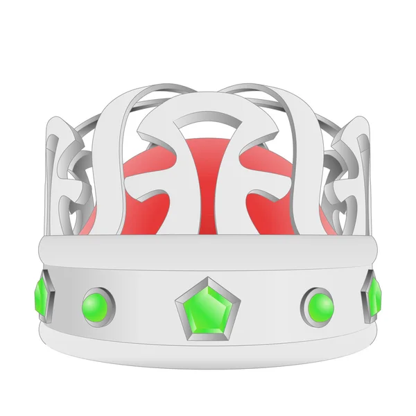 Corona de reyes de plata con vectores de gemas verdes — Vector de stock
