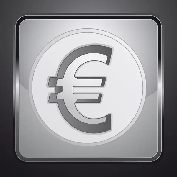 Euro argent pièce carré bouton vecteur — Image vectorielle