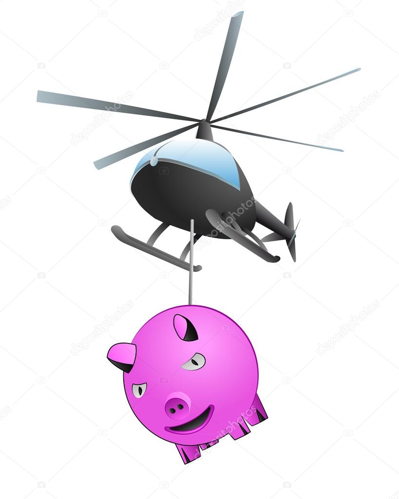 isolated pink pig helicopter transport vector