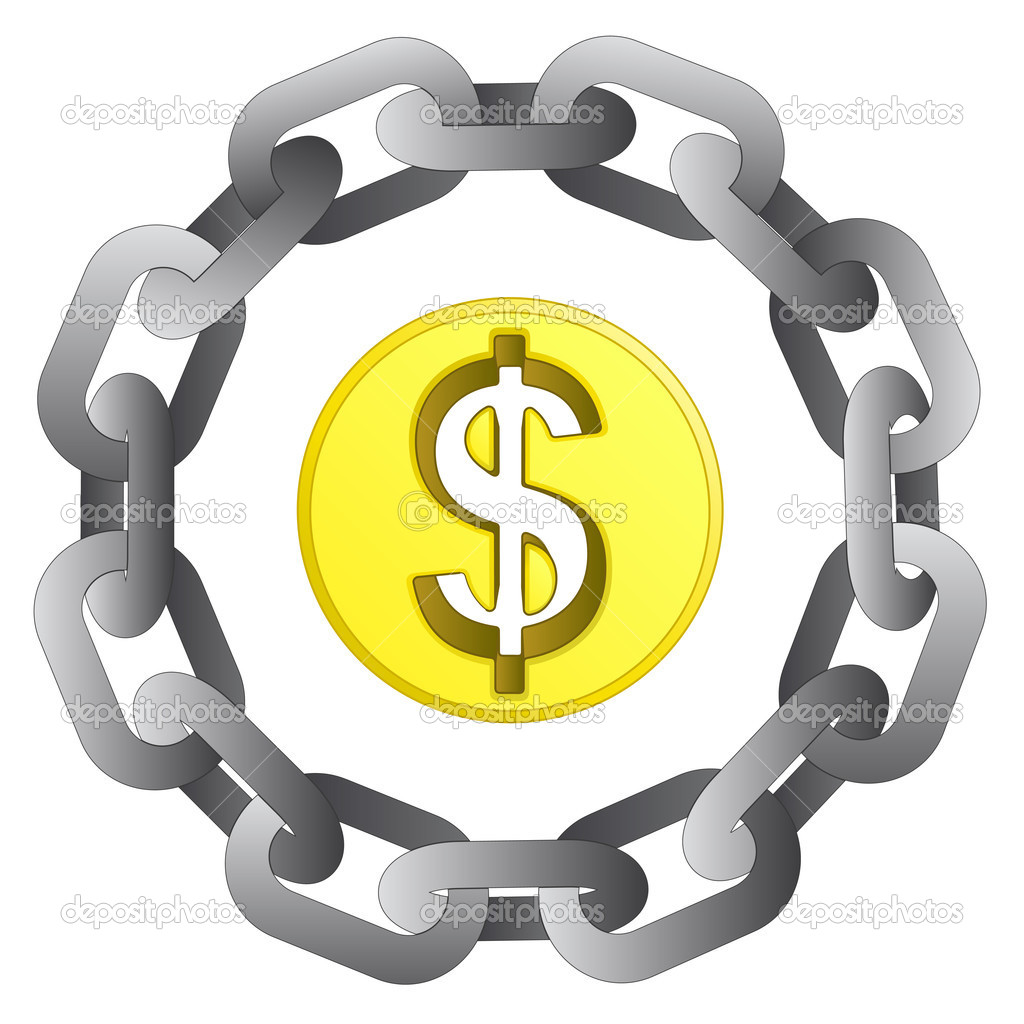 dollar coin in strong steel circle chain vector