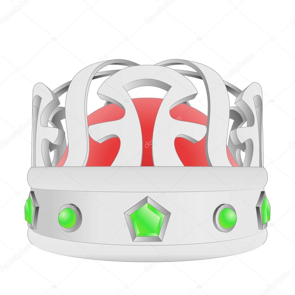 silver kings crown with green gems vector