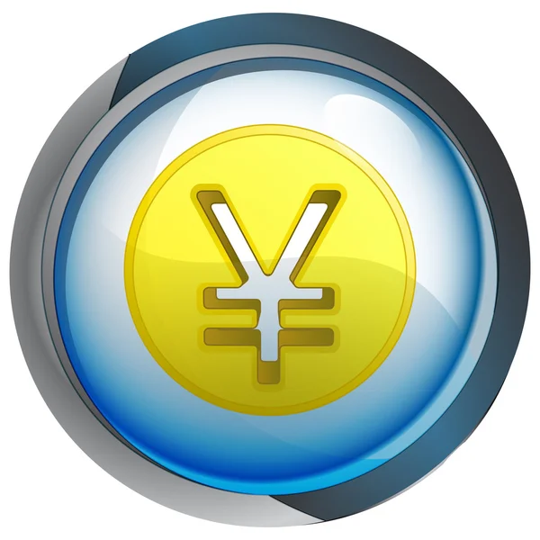 Geïsoleerde blauwe knop met yuan of yen coin vector — Stockvector