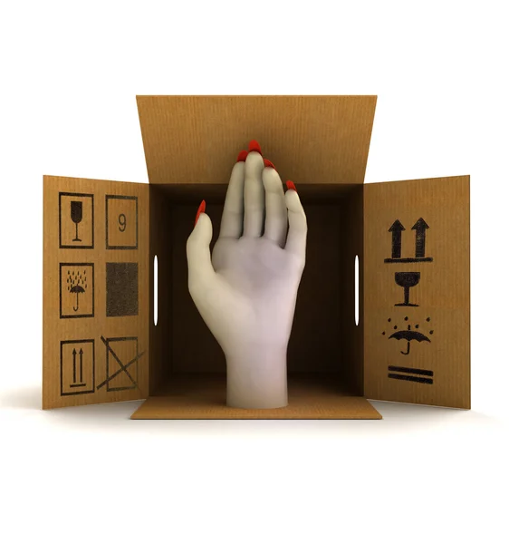 Human helpful hand package delivery — Stock Photo, Image