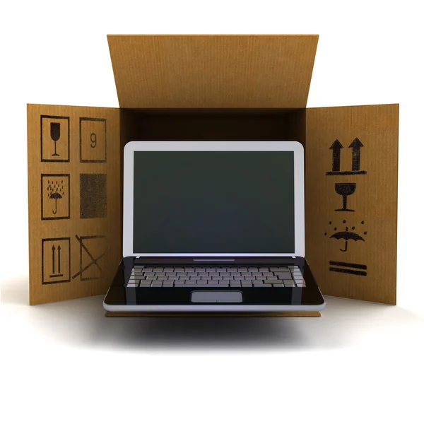 Nieuwe laptop productlevering — Stockfoto