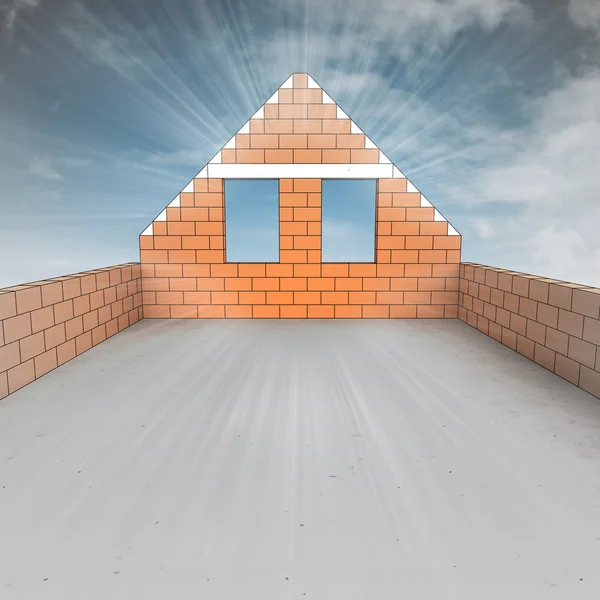 Attic house under construction with sky flare — Stock Photo, Image