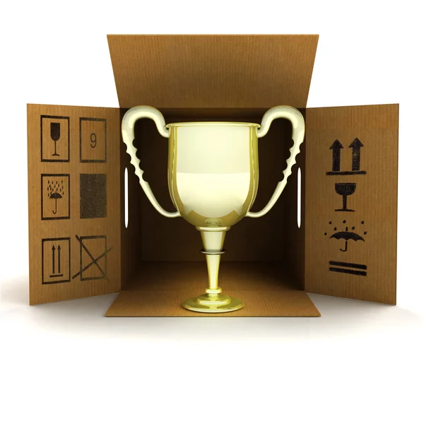 Golden champion cup delivery — Stock Photo, Image