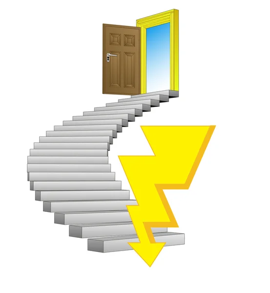 Danger bolt strikes to spiral stairway concept vector — Stock Vector