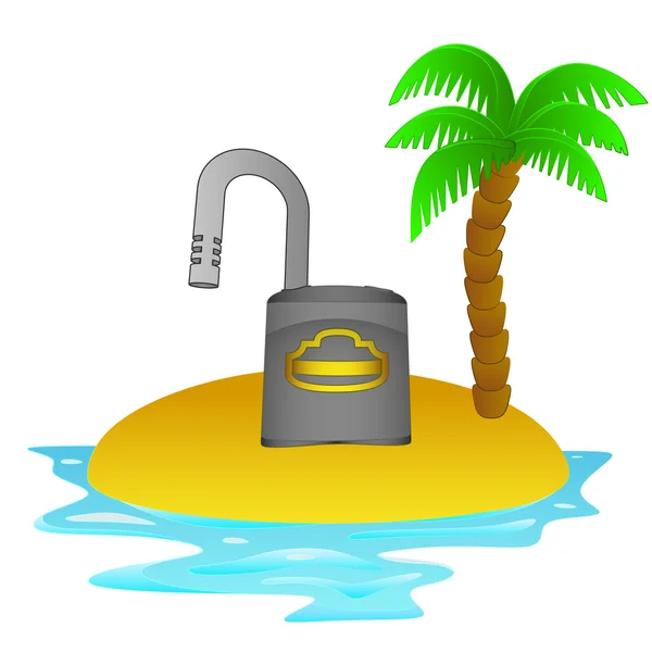 Lonely tropical island with open padlock concept vector — Stock Vector