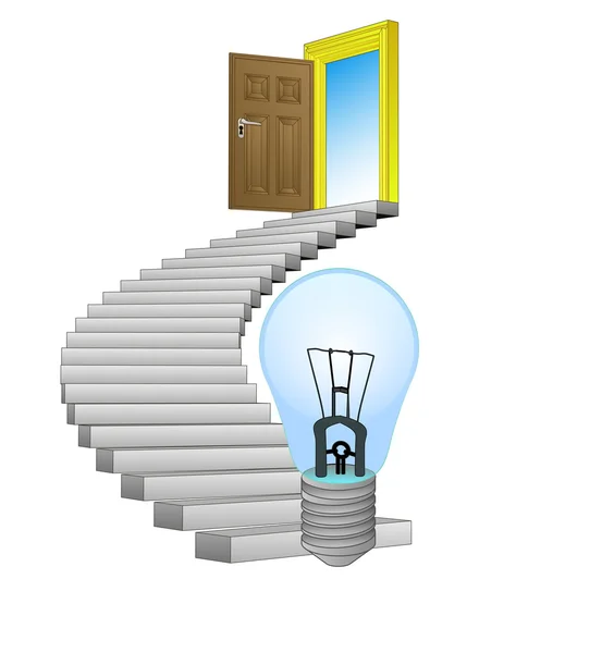 Stairway path leading to technological invention vector — Stock Vector