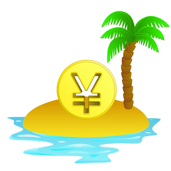 Solitario isola tropicale con yuan concetto di moneta vettore — Vettoriale Stock