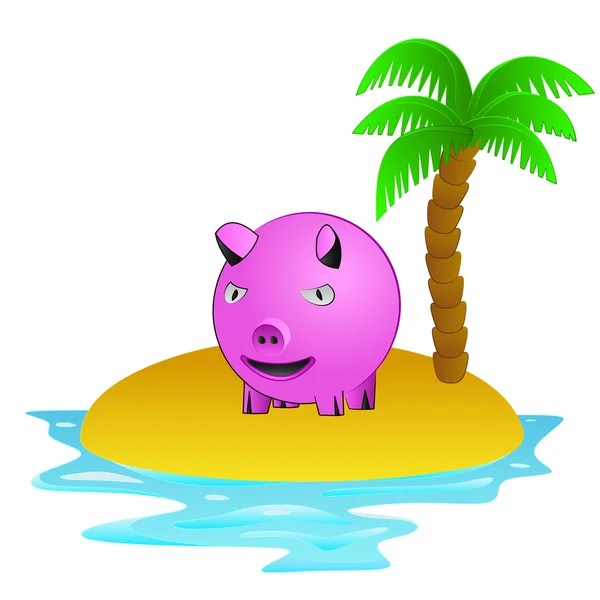 Ensam tropisk ö med gris djur vektor — Stock vektor