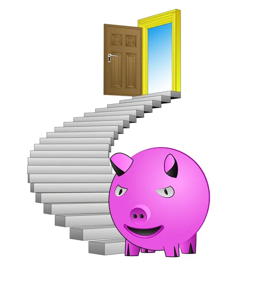 Spiral trappa med rosa gris begreppet vektor — Stock vektor