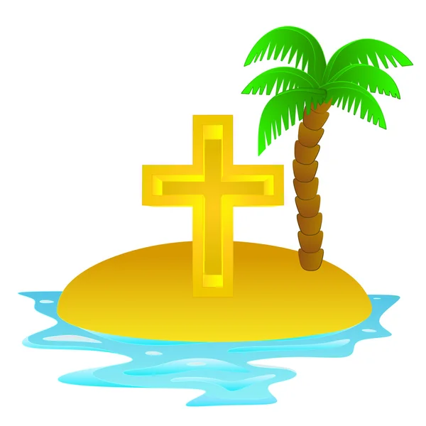 宗教概念ベクトル十字と孤独な熱帯の島 — ストックベクタ