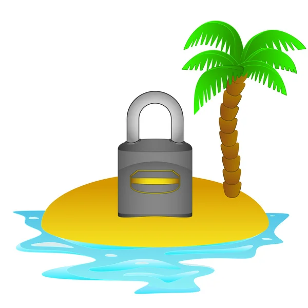 Lonely tropical island with security padlock concept vector — Stock Vector