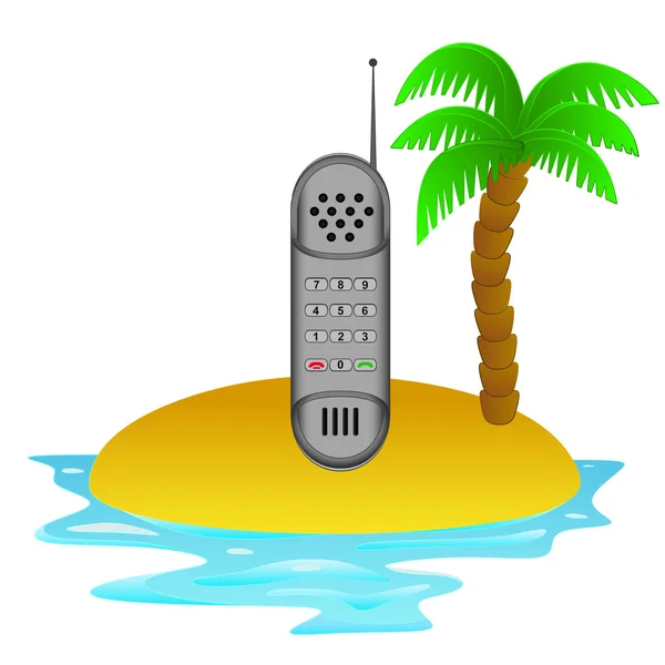 Isola tropicale solitaria con vettore di comunicazione telefonica — Vettoriale Stock