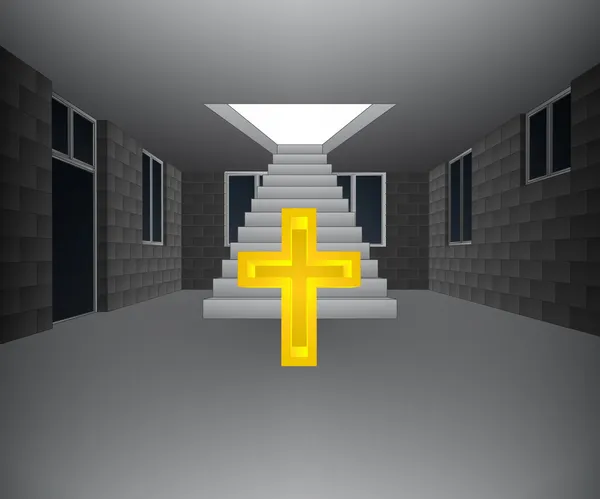 Intérieur de la maison avec croix devant l'escalier vecteur — Image vectorielle