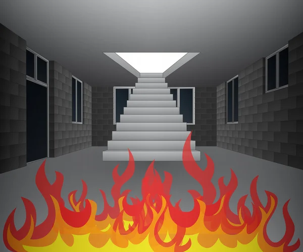 Casa interior em chamas de fogo vetor — Vetor de Stock