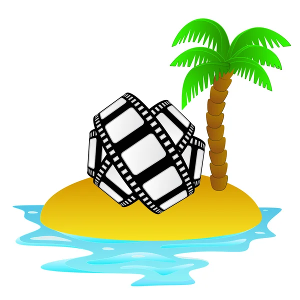 Lonely tropical island with movie tape vector — Stock Vector