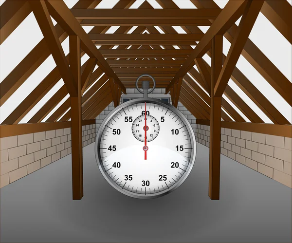 Attic under construction with stopwatch vector — Stock Vector
