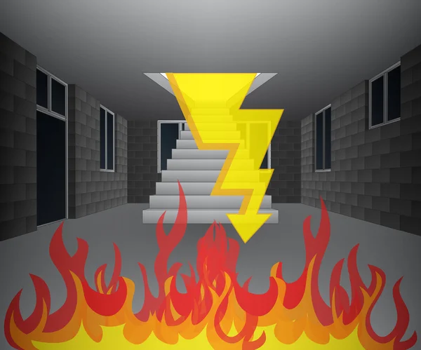 Interiér domu v ohni s bleskem vektor — Stockový vektor