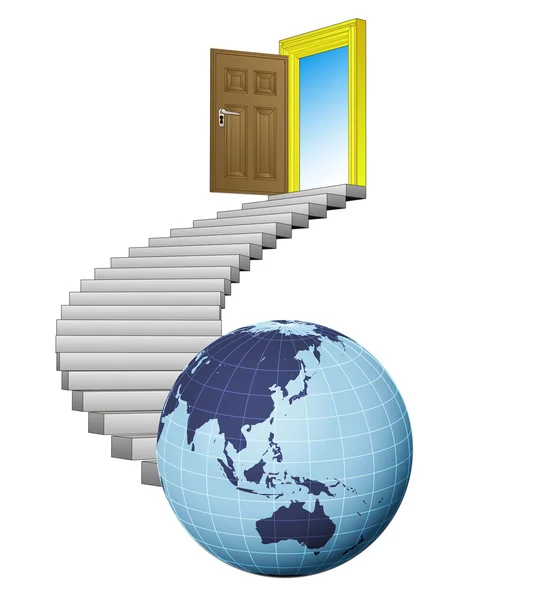 Porte d'exploration d'escalier menant au vecteur du monde asiatique — Image vectorielle