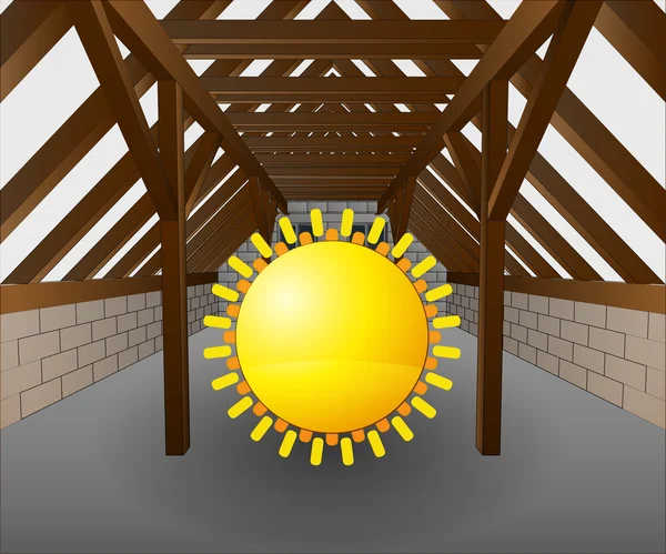 Attic under construction with shiny sun vector — Stock Vector