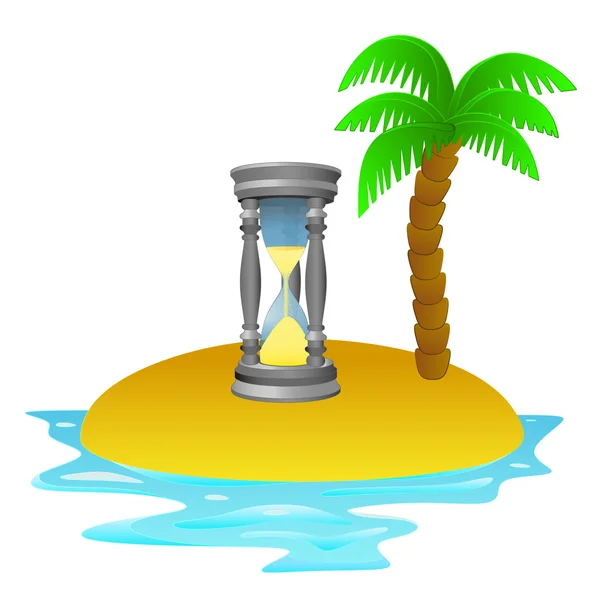 Lonely tropical island with sand clock concept vector — Stock Vector