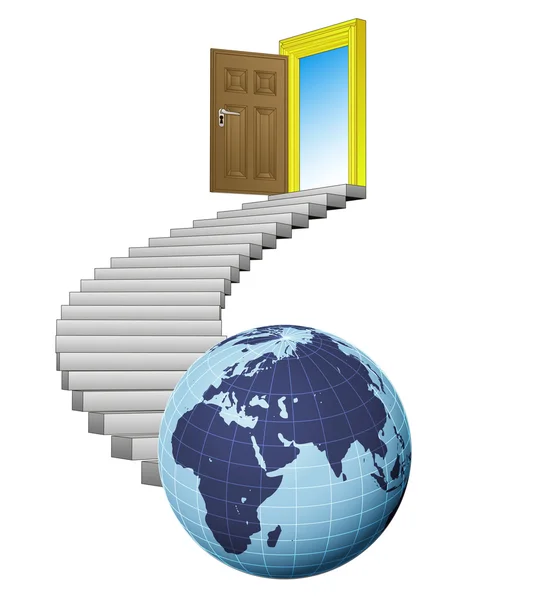 Puerta de exploración escalera que conduce a África mundo vector — Archivo Imágenes Vectoriales